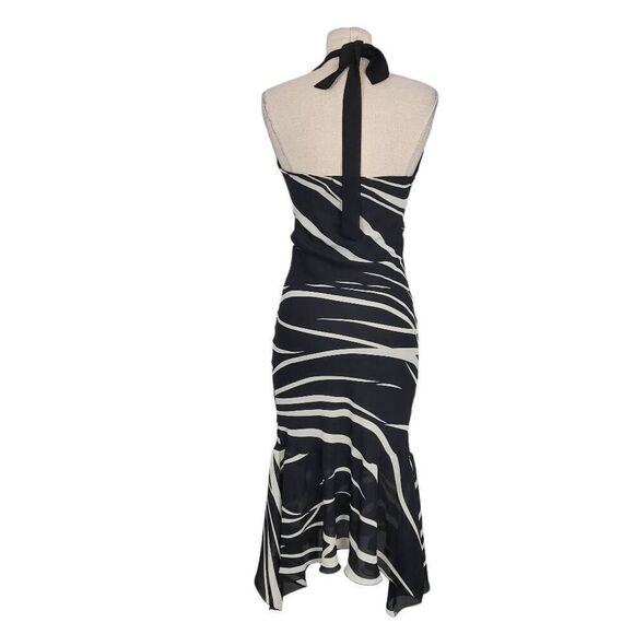Vtg 90s Charlotte Russe Asymmetrical Halter Dress Sz 2XS Black White‎ Zebra USA - Picture 2 of 9